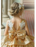 Gold Sequin Ivory Lace Peplum Gorgeous Flower Girl Dress